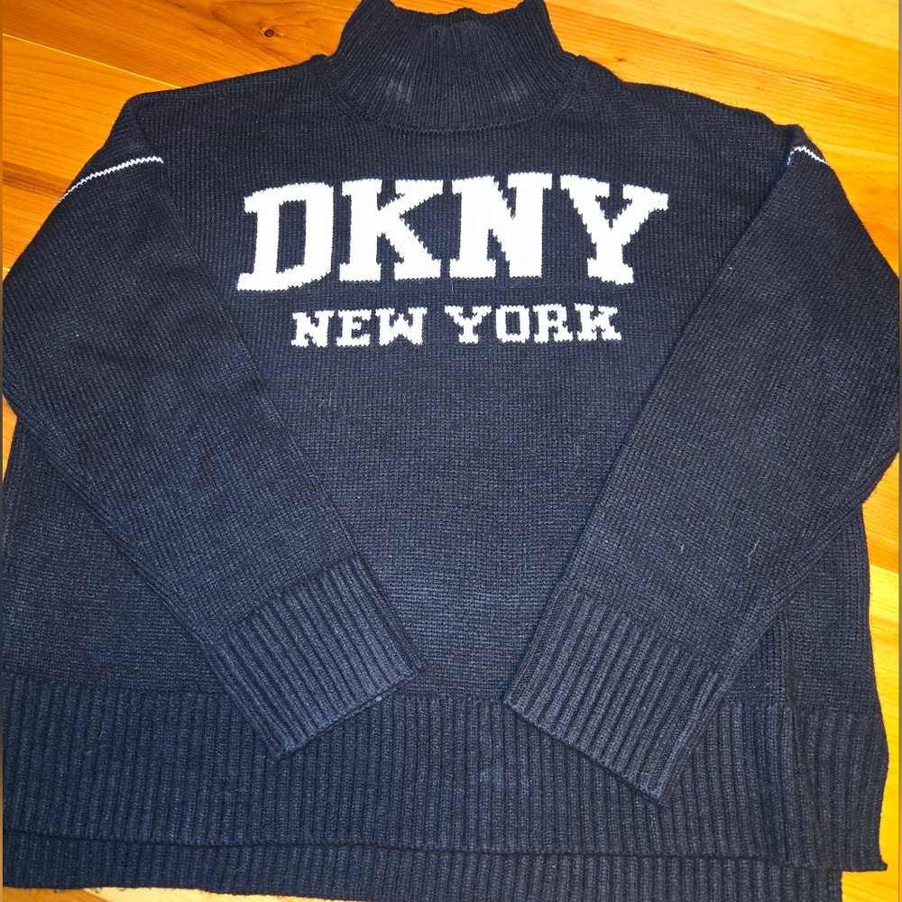 Womens DKNY Black Turtleneck Pullover Ribbed Knit